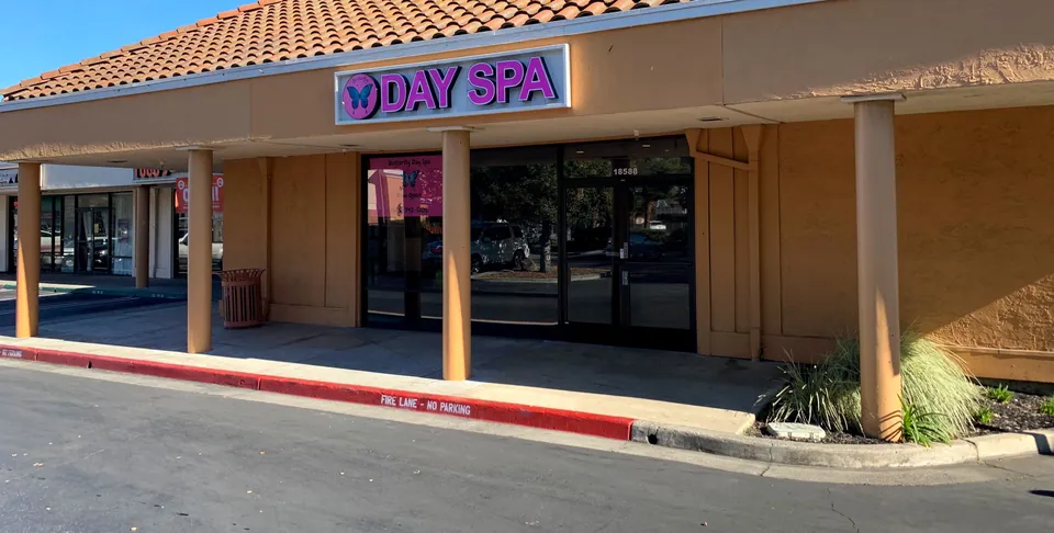 The Butterfly Day Spa storefront in its Saratoga strip mall